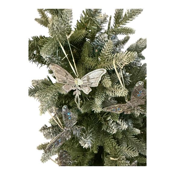 10 Butterfly Metal Christmas Ornaments Filigree Blue Jewels Set of 10 - Picture 4 of 7